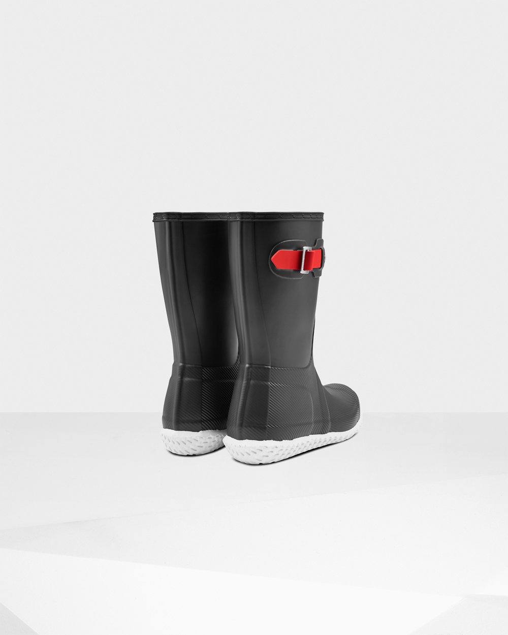 Womens Short Rain Boots - Hunter Original Flat Heel Calendar Sole (52TVQSYLC) - Black/Red